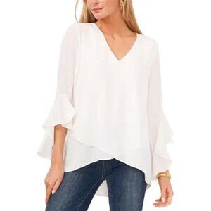 Vince Camuto White 3/4 Flutter Sleeve V-Neck Cross Front Tunic Blouse Size XL
